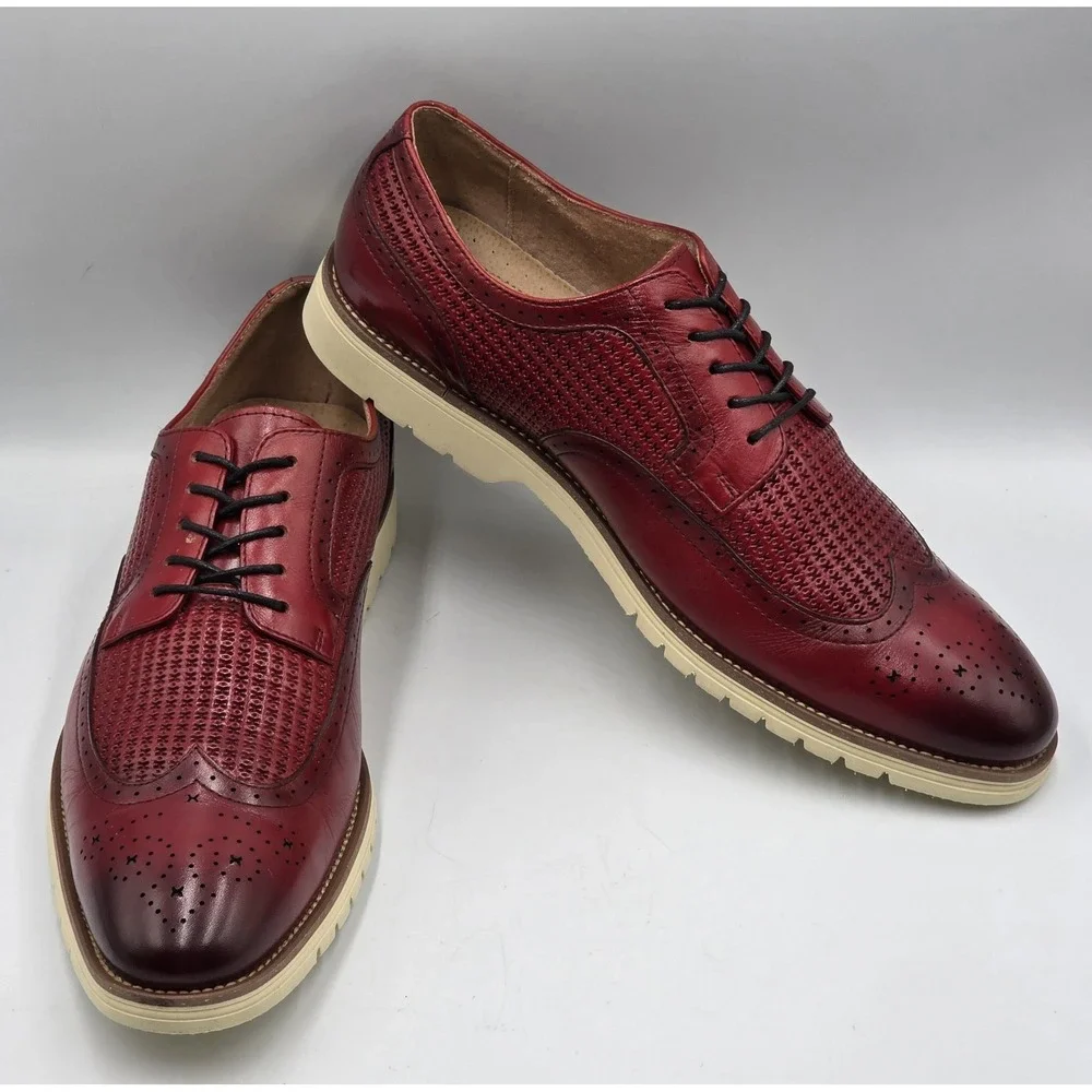 Stacy Adams Emile Wingtip Oxford Shoes Mens 10.5M Red Leather 25236-600 Lace Up